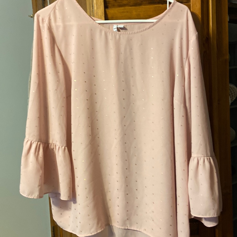 Light pink tunic with gold polka downs.
